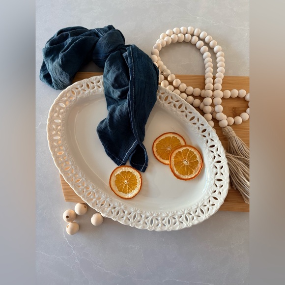 Godinger Regal Cream Pierced Oval Platter | Porcelain Statement Serveware | 14” - Picture 3 of 17